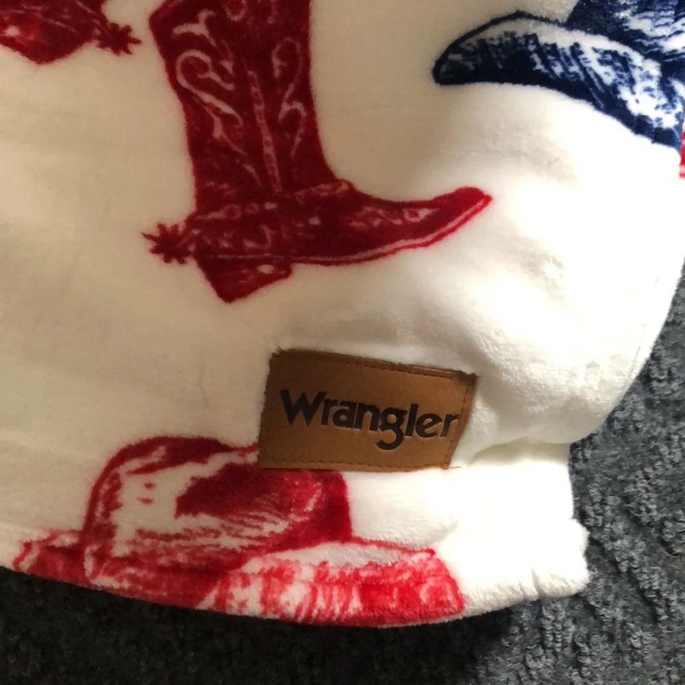 Wrangler Red and Blue Cowboy Boot and Hat Print Plush Throw